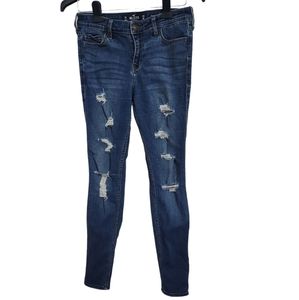Hollister Mid Rise Super Skinny Classic Stretch Medium Wash Distressed Jeans 7R